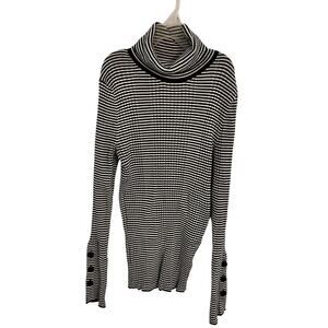 Anthropologie Striped Turtleneck Womens Size Medium Black White Sweater Button
